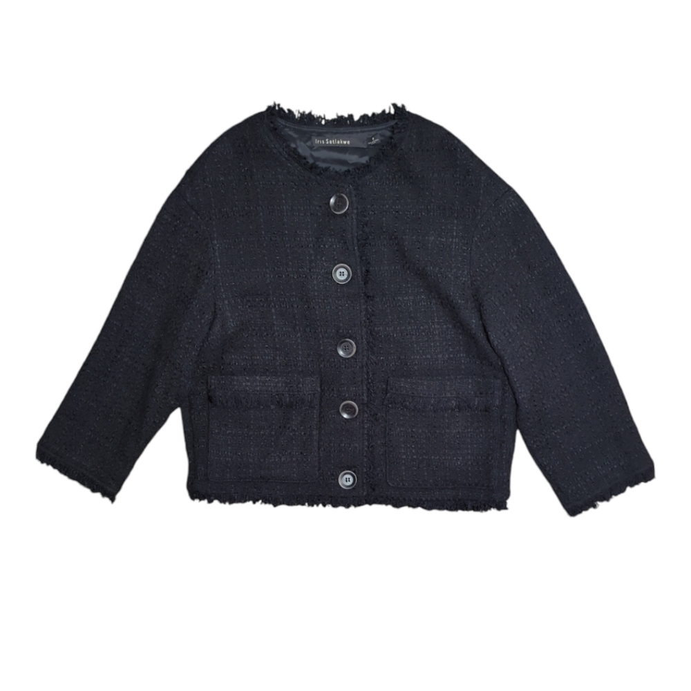 Iris Setlakwe Tweed Fringe Button Blazer Size 0